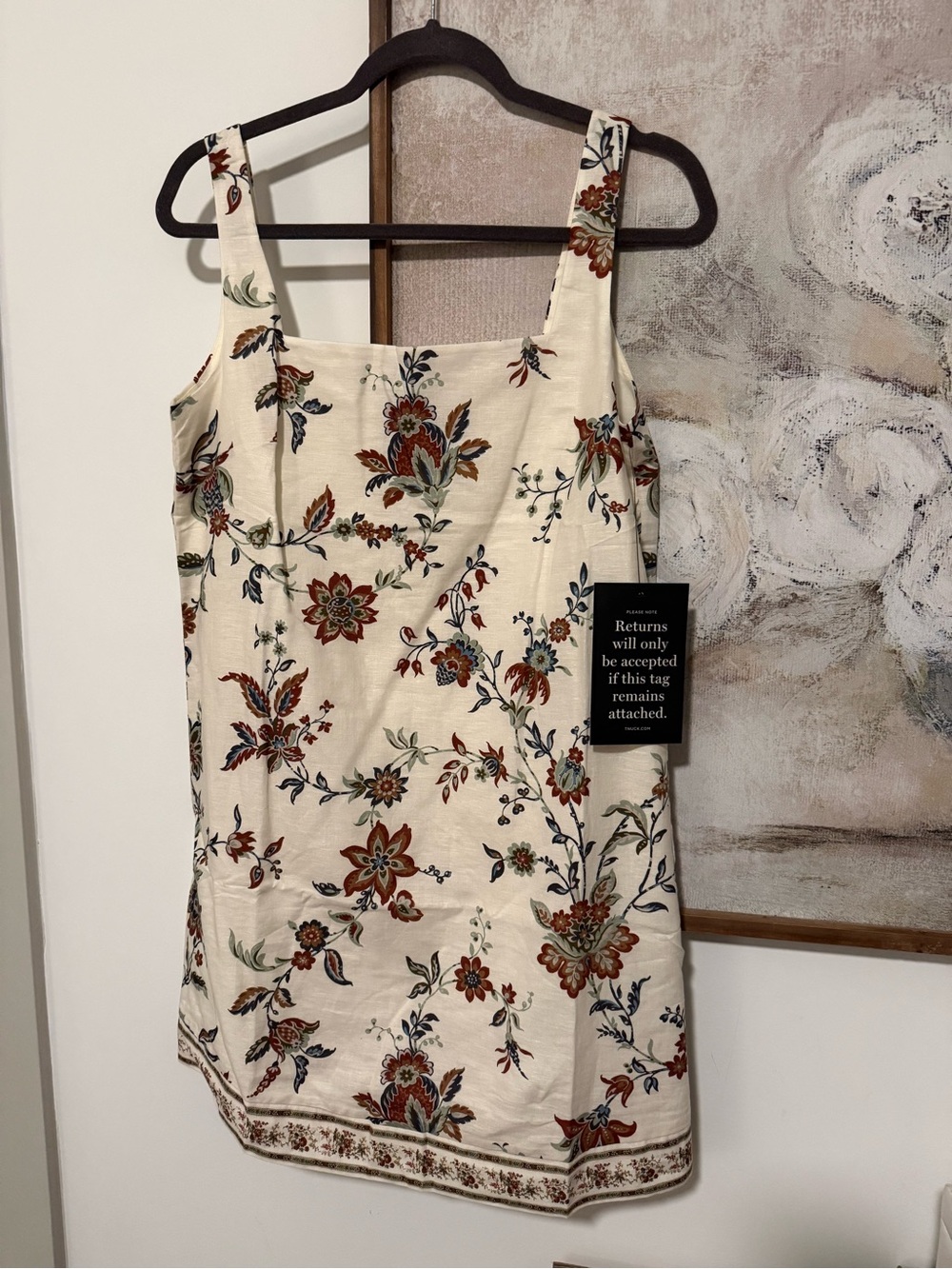 Tuckernuck Cream Floral Mini Dress with Rust and Blue Accents - Picture 1 of 2